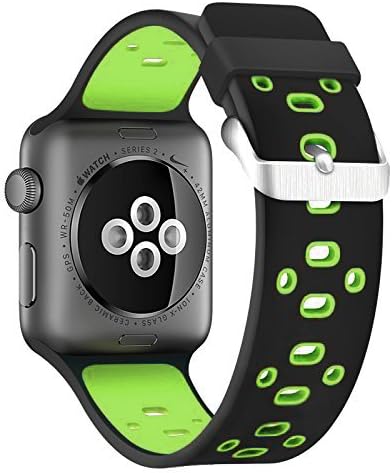 Apple Watch Band 42mm Series 1 and Series 2 Accessories, Silicone Evante Black and Green with Ventilation Holes, New Style, Classic Buckle … (Green)