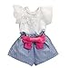 FEITONG Girls Lace T-Shirt+Stripe Shorts Set (Age:5-6Y) White