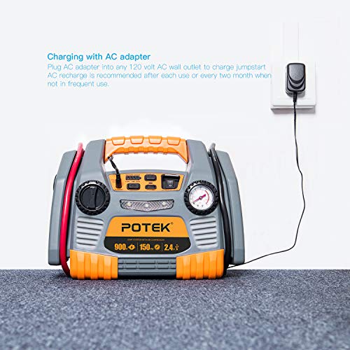 POTEK Jump Starter Source with 150 PSI Tire Inflator/Air compressor,900 Peak Amps Power Station with 2.4A USB Port - Thumbnail 6