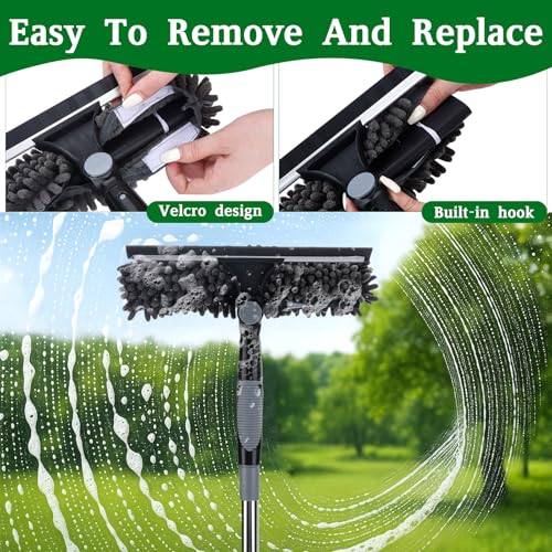 Telescopic Cleaning Stick 4 m, 2 in 1 Glass Cleaner | Telescopic Window Squeegee with 180° Swivel Head, High Outdoor Glass Cleaner (Grey)