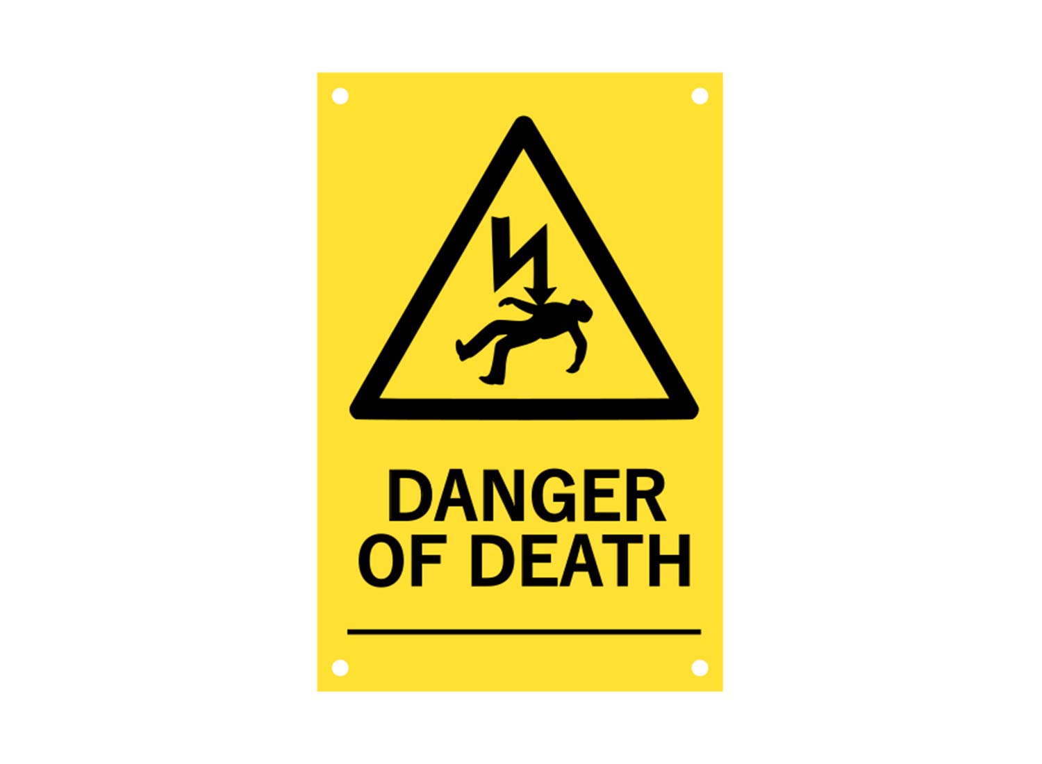 Danger of Death, Health and Safety Sign, Hazard Notice, Electrical Hazard - High Viz Yellow and Black, 145mm h x 95mm w