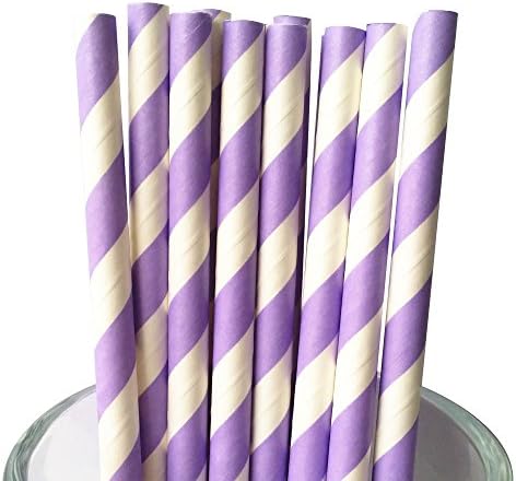 MY PAPER Biodegradable Paper Straws 7.75 Inch Decorative Striped Paper Straws 25 PACK (lilac)