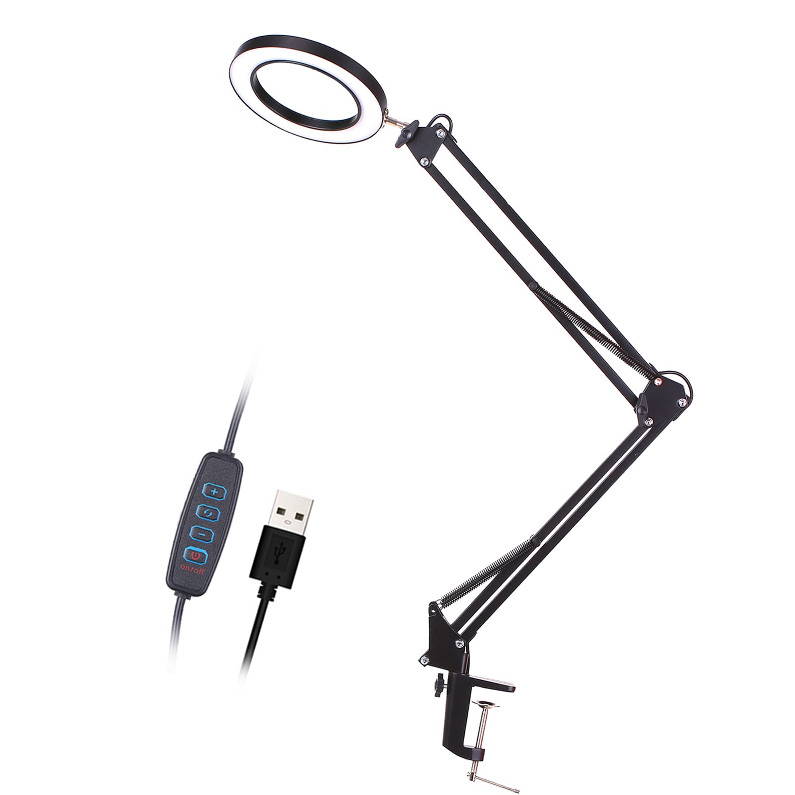 LED Magnifying Lamp with Clamp, Geevorks 5X LED Magnifying Light Dimmable USB Table Lamp for Study, Office, Working, Drawing, 3 Modes Dimmable, 10 Adjustable Brightness