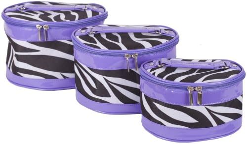 J Garden 3-Piece Nested Decorative Makeup Storage Box Set, Zebra Purple