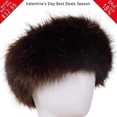FHQHTHFaux Fur Headband for Women Warm Winter Earmuff Gift for Her Ski Outdoor Ear Warmer Hair Wrap (Brown)