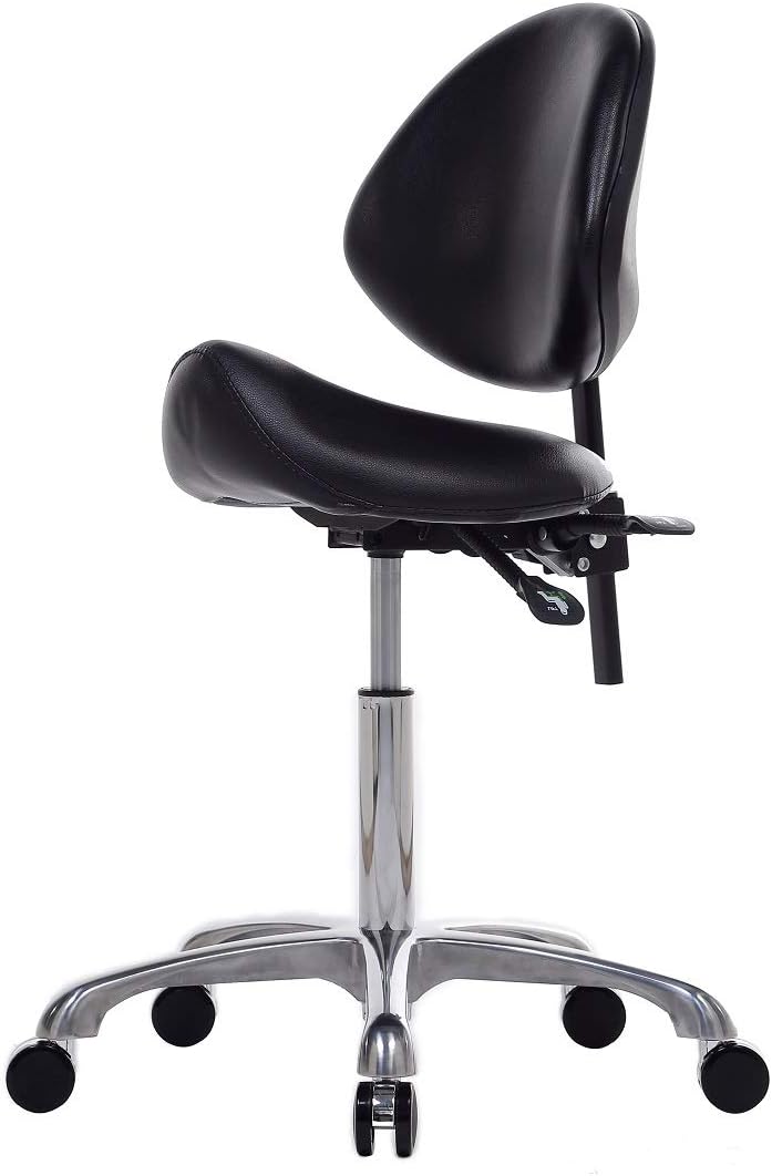 FRNIAMC Hydraulic Saddle Rolling Adjustable, Heavy-Duty (350 lbs) Stool Chair for Beauty Salon Massage Dental Clinic Office(With Backrest,Black)