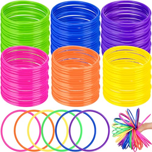 Photo 1 of Foilswirl 48 Pcs Multicolor Plastic Rings for Ring Toss Game Carnival Outdoor Game for Kids Activity Games Speed Agility Practice Carnival Party(Vibrant Colors)