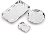 CASOMAN 3-Piece Stainless Steel Magnetic Trays Round Square Parts Organizer