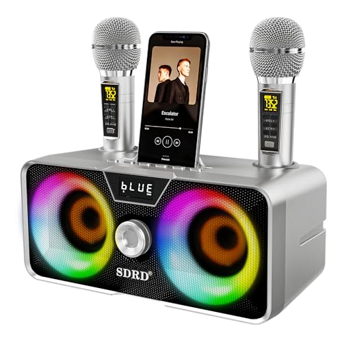 Tragbarer Karaoke Maschine,Karaoke mit 20W Bluetooth Lautsprecher,2 Kabellosen Karaoke-MikrofonWiederaufladbarem Mikrofonsteckplatz,PA Anlage Komplettset für Ho