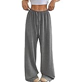 Naimula Women's Drawstring High Waist Wide Leg Straight Sweatpants Casual Loose Baggy Workout Long Knitted Pants Grey