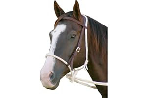 Mustang Breaking Hackamore Bridle for Horse | Durable Horse Bitless Bridle with 7/16" Rope Noseband, 3/4" Headstall & Flat Br
