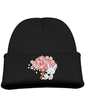 Animal Rabbit Cherry Trees Child Elastic Knitted Beanie Cap Cotton Hat