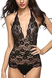Avidlove Women Halter Lingerie One Piece Lace Jumpsuit Mini Babydoll