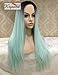 K'ryssma Mint Green Wig Long Straight Ombre Synthetic Wig with Dark Roots Glueless Middle Part Ombre Green Wig for Women 22 inches