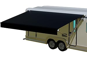 CYLAND RV Awning Fabric Replacement,18.5oz Outdoor Vinyl Camper Trailer Motorized Awning Replacement for Motorhome,Heavy Duty Weatherproof RV Canopy 16'(Fabric 15'2") Black