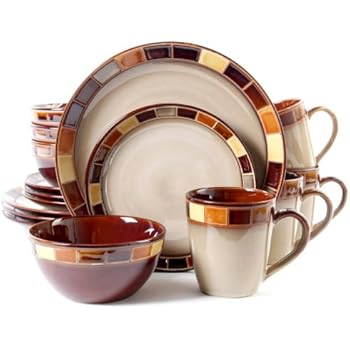 GibsonCasa Estebana 16-piece Dinnerware Set Service for 4, Beige and Brown - 70736.16RM