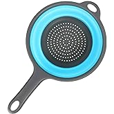 Kitchen Foldable Silicone Strainer Colanders with Handles, Blue | Collapsible Colanders, Space-Saver Folding Strainer, for Draining Pasta, Vegetable