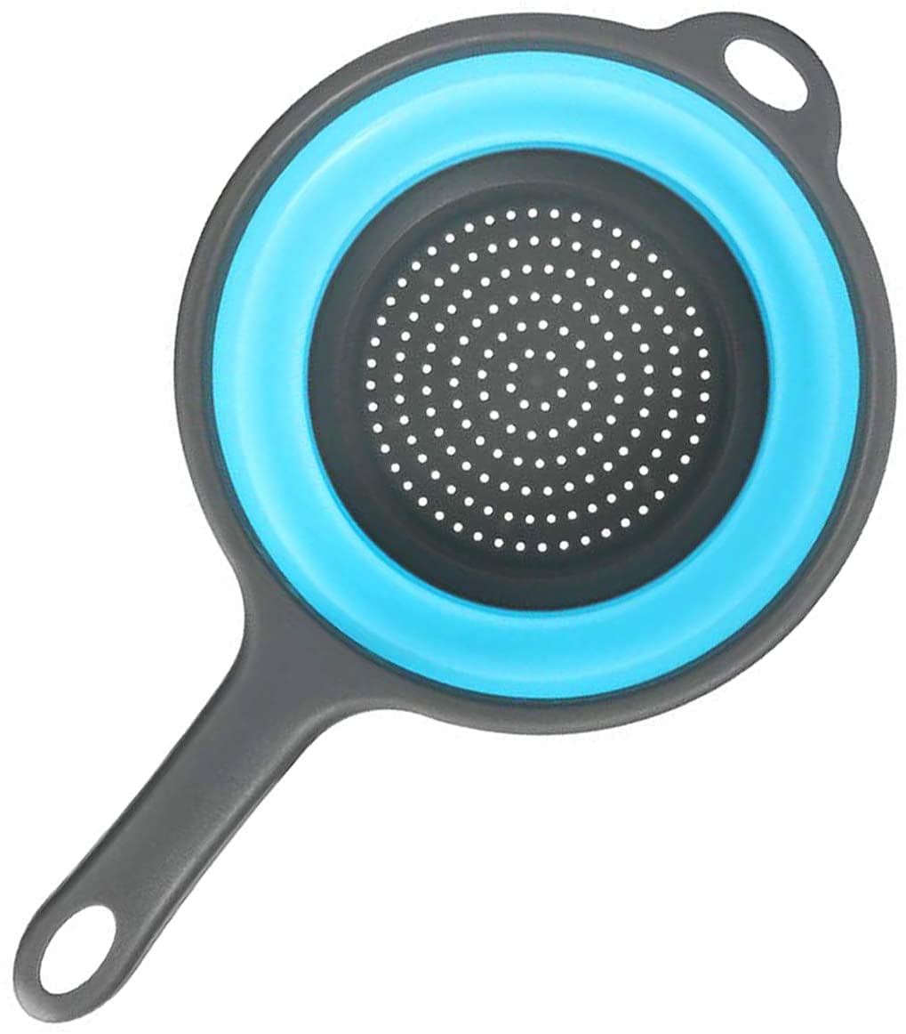ddLUCK Kitchen Foldable Silicone Strainer Colanders, Collapsible Colanders with Handles, Space-Saver Folding Strainer Colander for Draining Pasta, Vegetable (Blue)
