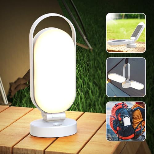 Hapfish Rechargeable Solar Camping Lamp Indoor and Outdoor, Powerful LED Lantern, 5000 mAh External Solar Battery, Portable Waterproof Foldable, Light for Camping Accessories