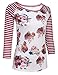 OURS Women Stripe Floral Prints Long Raglan Sleeves Paneled Tee Shirt (XL, Wine Red)