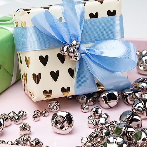 VGOODALL 250PCS Craft Bells Bulk, Jingle Bells Assorted Sizes Silver Bells for Crafts Christmas Wreath Party DIY Projects Home Decor