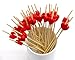 PuTwo Cocktail Toothpicks 100 Counts Cocktail Picks Handmade Natural Bamboo Cocktail Sticks Eco-Friendly Appetizer Skewers for Cocktail Appetizers Fruits Dessert - Red Hearts