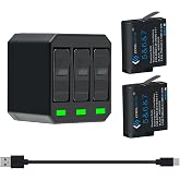COOLSHOW Hero 7 6 5 Battery Replacement (2 Packs) and Triple Hero 7 Charger Compatible with GoPro Hero 7 Black,Hero 6 Black, Hero 5 Black, Hero 2018 and Charger Compatible with Hero 8