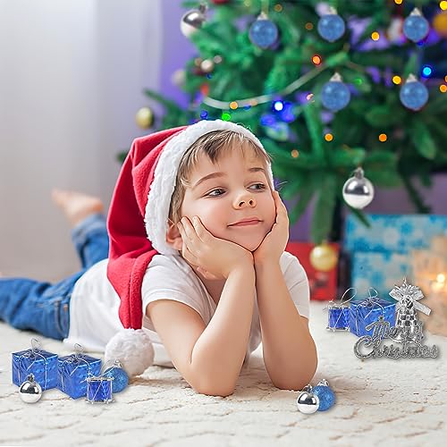 LOVEINUSA 32PCS Christmas Ball Ornaments, Christmas Tree Ornaments Glitter Christmas Decorations Tree Balls for Christmas Xmas Tree (Dark Blue & Silver)