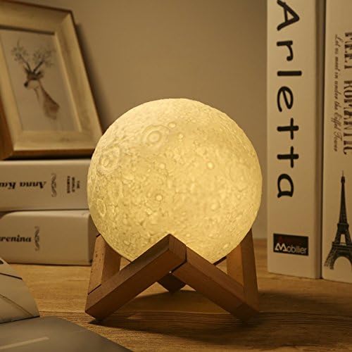 5.9 Inch Moon Lamp, 3D Printing Moon Night Light Lamp USB Charging Touch Sensor Control Color Changing Dimmable Baby Night Light LED Cordless Full Moon Lamp Ambient Light for Bedroom With Base