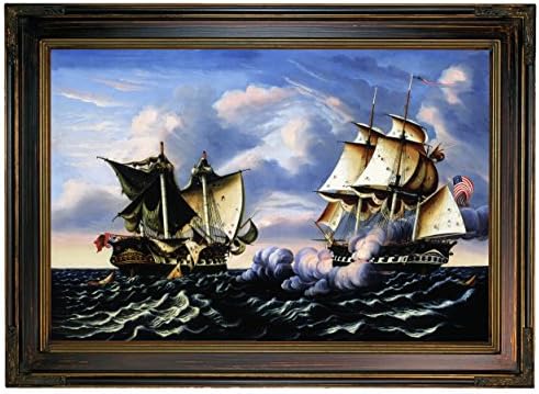Chambers Capture of H.B.M. Frigate Macedonian by U.S. Frigate United States, October 25, 1812 - Brown Gallery Framed Canvas Print Repro 15.25 x 21.25