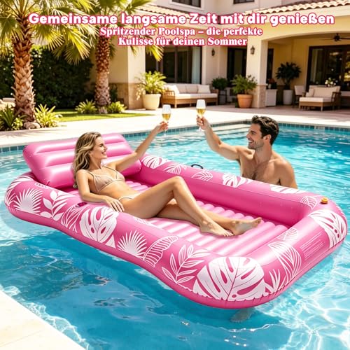 Matelas Piscine Gonflable, Tanning Pool Adulte avec Porte Gobelet, Poignées et Dossier, Hamac Piscine de Bronzage 200 × 124 cm, Matelas de Bronzage Eau pour Fêtes de Jardin, Plage et Piscine