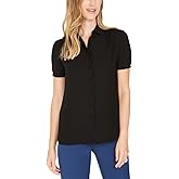 Anne Klein Womens Btn Down BLS W/Cap SLV-Anne BlkShirt