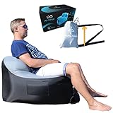 Treadway Air Chair by Rapid inflation, compact/lightweight, inflatable air filled beach/camping chair - Ideal for festivals, gaming, fishing, dorm room, bedrooms & travel. (Gray/Black)