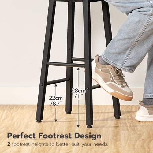 HOOBRO Bar Stools, Round Bar Chairs Set of 2, 24.8" Counter Height Barstools, Counter Stools for Kitchen Island, Industrial Bar Chairs for Dining Room, Rustic Brown and Black EBF07BY01G1