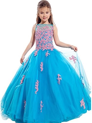 Dresslove Organza Ball Gown Scoop Appliqued Glitz Pageant Flower Girl Dresses US Size 12 Blue