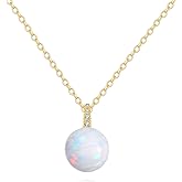 DOVRAN 14K Solid Gold Freshwater Pearl/Opal Necklace 14K Gold Pearl Necklace Pendant Gold Jewerly Gift for Women