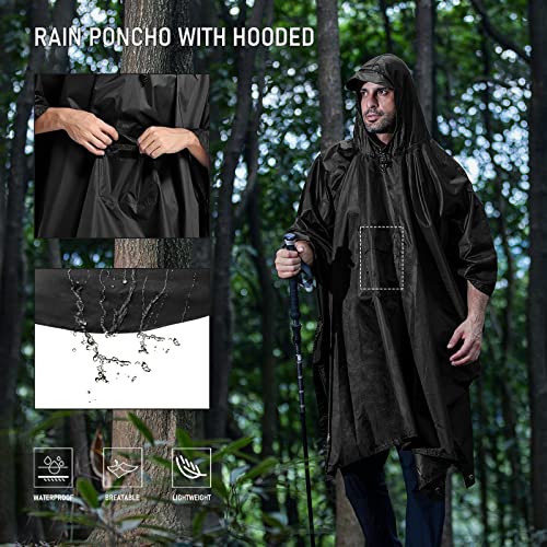 SaphiRose Hooded Rain Poncho Waterproof Raincoat Jacket for Men Women Adults(black)