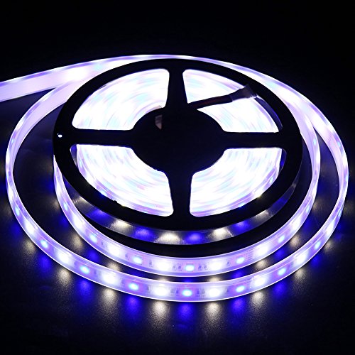 XUNATA 12V 10m/33ft 600 Units SMD 5050 Flexible Color Changing Waterproof LED Strip Lights Kit with 40 Key IR Remote Control and Power Supply(RGB+Warm White)
