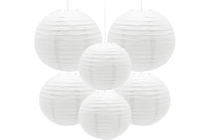 Yosawa 6 Pcs Paper Lanterns Decorative Round Paper Lantern Hanging Paper Lanterns for Party, Classroom, Wedding, Halloween,Christmas,Home Decoration （ 8”10” 12”/White）