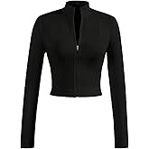SOLY HUX Women's Full Zip Workout Running Crop Tops Athletic Jacket Long Sleeve Yoga Cropped Tee Shirts