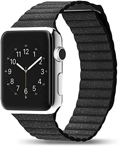 Wingco Apple Watch Band - Magnet Closure, 42mm Soft Genuine Leather Loop Bracelet Strap, Replacement Wrist Band for iWatch - Black