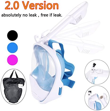 180°view Panoramic full face Snorkel Mask,with anti-fog anti-leak snorkeling Design (BLUE/WHITE, S/M)