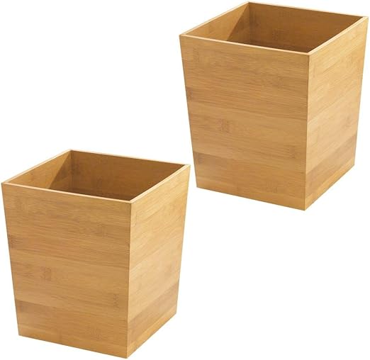 Amazon De Mdesign Mulleimer Bambus Quadratisch Ideal Als Papierkorb Oder Abfalleimer Robuster Kunststoff Fur Kuche Bad Und Buro Modernes Design Und Hochwertige Materialien 2er Set