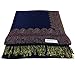 PASKMLNA Women's Double Layered Border Pattern Reversible Pashmina Shawl Scarf Wrap Stole (003-4 Navy Blue)