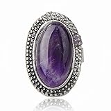 Tibet Silver Simulated Amethyst Oval Finger Cocktail Ring Adjustable
