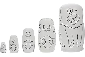WOONEKY DIY Nesting Dolls Russian Matryoshka Doll Art Craft with Cartoon Animal Patterns for Decoration and