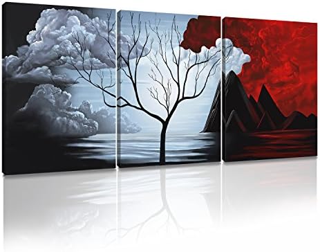 ArtKisser Black & Red Wall Art Framed Pictures Wall Decor for Office Home Living Room Decor Cloud Tree 3 Piece 12"Lx16"Wx1.1"H
