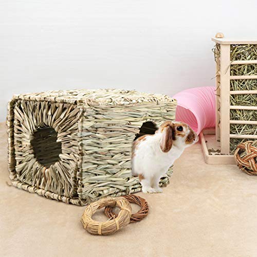 SERJOOC Grass House for Rabbits, Rabbit Hideaway Hut Toy Natural