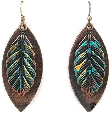 Western Collection Patina Bronze Brushed Gold Tree Leaf Hammered Hook Earrings (Bronze)