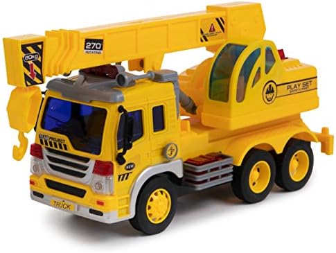 Amazon Com Crane Truck Toy With Light Sound Effects Friction Powered Wheels Extendable Hook 270 Degrees Rotating Crane Heavy Duty Plastic Construction Vehicle Toy For Kids Children By